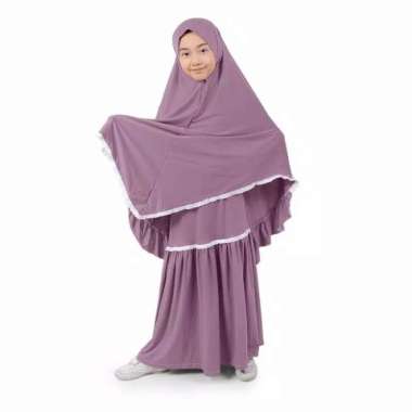 Gamis Anak Perempuan Syari Jersey Renda Lilac Semua Ukuran Multicolor