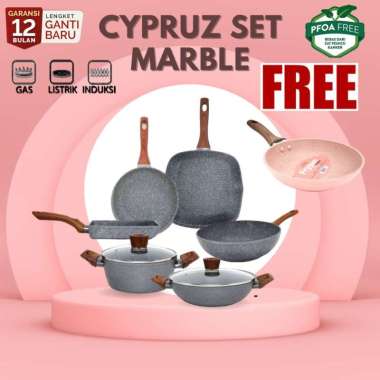 Cypruz Panci Set Paket Super Lengkap 6 Pcs Granite Marble Pan Induksi Wajan Anti Lengket