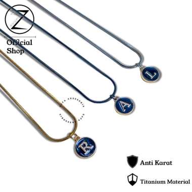 Zafa Kalung Real Titanium Pria Wanita Liontin Huruf Bulat Gantung - Italy X Circle Letter 51cm Silve