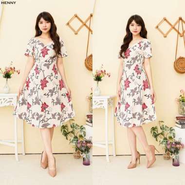 Evercloth Henny Dress Batik Wanita Sabrina Dress Wanita Batik Modern Gaun L