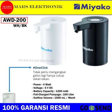 GALON POMPA AIR MIYAKO AWD-200 WH/BK - POMPA AIR GALON ELEKTRIK MIYAKO - AWD 200 - READY Hitam