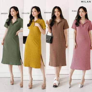 Evercloth Milan Dress Wanita Terusan Wanita Dress Modern L MOCCA