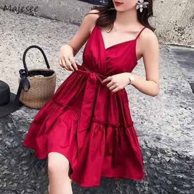 Mini Dress Wanita Singlet Ruffle Rampel Luar Korean Style Bahan Satin Sedang (L / XL) Biru Mint/Ward