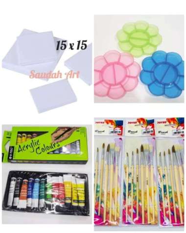 Paket Kanvas Lukis (Kanvas 15X15,Palet,Kuas,Cat Akrilik) Multicolor