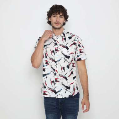 Platini Kemeja Motif Pria Lengan Pendek Katun Hitam Putih 132217 M