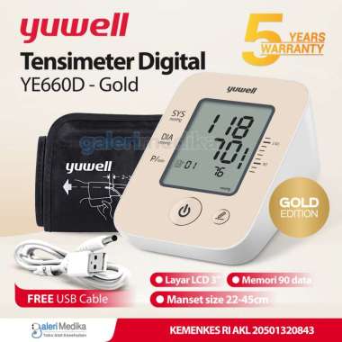 Tensimeter Digital Yuwell YE-660D Gold + Kabel USB / Alat Cek Tekanan Darah - Tensi Digital