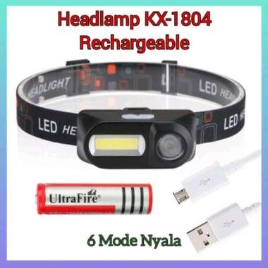 Headlamp KX 1804 T6 Double Light Senter Kepala KX1804 Baterai 18650