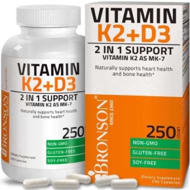 Bronson Vitamin K2 D3 5000 IU 250 Capsules K2 MK-7 Vit D3 5000IU ORI