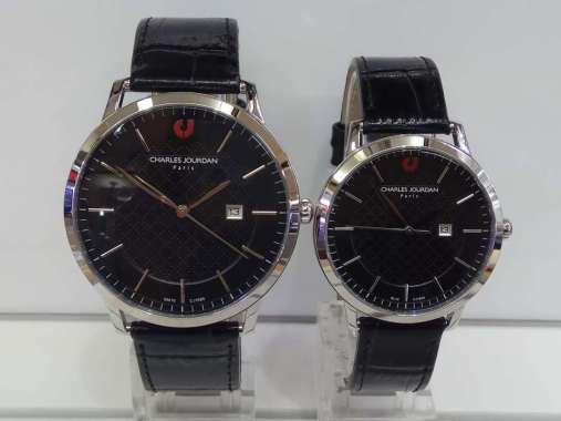 Jam Charles Jourdan CJ1085 Leather Strap Wanita Silver Black