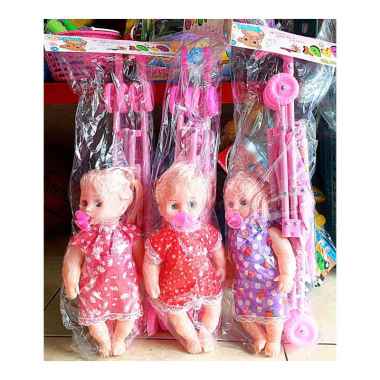 1 SET MAINAN ANAK BONEKA BAYI LUCU CABUT EMPENG MENANGIS DAN STROLLER