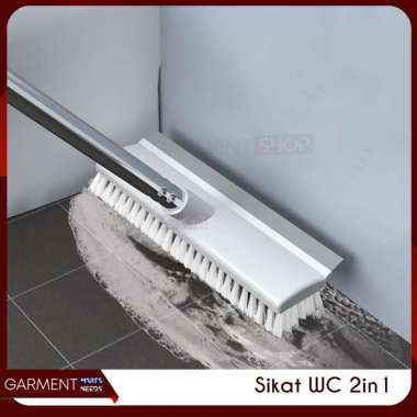 Sikat Lantai Kamar Mandi Pembersih Dinding WC Wiper Dorong Serokan Air Gagang Panjang 2 In 1 PACKING