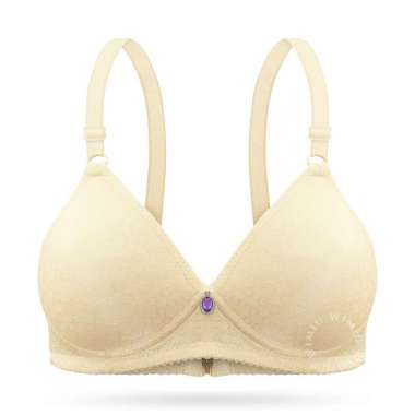 Wimiu BH Wanita Bra Wanita Busa Tipis Beha Tanpa Kawat Katun Cup B Kait 3 100177 Brown 40