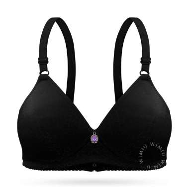 Wimiu BH Wanita Bra Wanita Busa Tipis Beha Tanpa Kawat Katun Cup B Kait 3 100177 Black 40