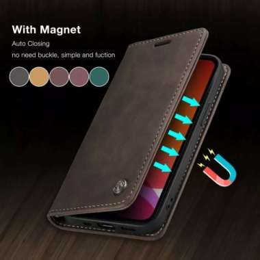 VIVO iQOO Z7 5G Flip Wallet Leather Case Cover Sarung Dompet Caseme Coklat Tua