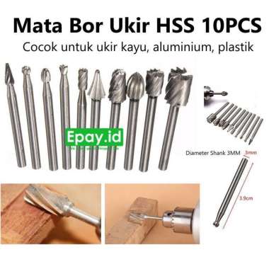 SPV Set Mata Bor Ukir 10 pcs Router Bit HSS Bor Kayu Ukir Engraving Wood Dremel Carve Wood Aluminium