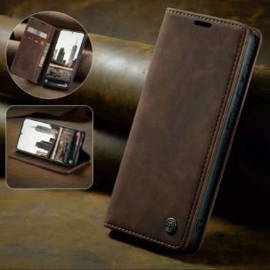 Case Realme C55 flip Case wallet leather casing Dompet Lipat Caseme coklat tua