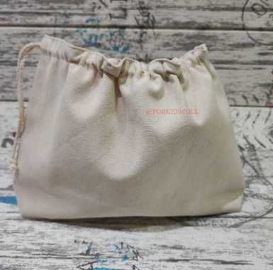 Pouch Dompet Besar Polos Tas kain Bahan Blacu premium tali serut