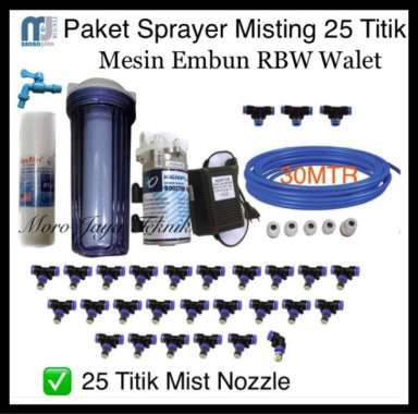 MESIN EMBUN WALET LENGKAP SET 25 TITIK NOZZLE SPRAYER MISTING EMBUN