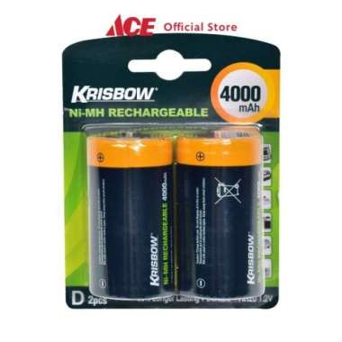 Ace - Krisbow Set Baterai Rechargeable Size D 4000 Mah 2 Pcs Multicolor