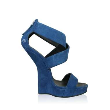 Giuseppe Zanotti Sculpted Suede Crisscross Wedge Sandal Blue