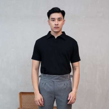 Houseofcuff Polo Shirt Rajut Stretch Lengan Pendek Pria Hitam L