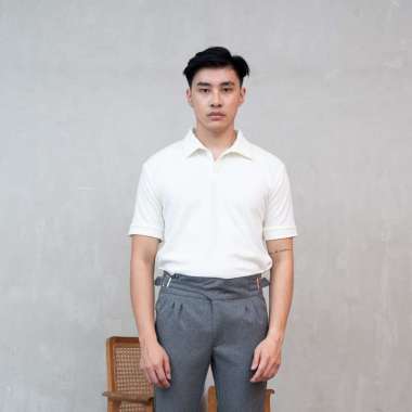 Houseofcuff Polo Shirt Rajut Stretch Lengan Pendek Pria Putih M