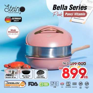 Steincookware Bella series Wok 30cm Panci Kukus Granite Anti Lengket PINK