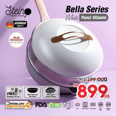 Steincookware Bella series Wok 30cm Panci Kukus Granite Anti Lengket WHITE