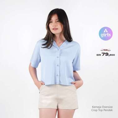 Aerostreet Kemeja Rayon Oversize Crop Top Yuki Sky Blue Terang Woman QDBAA XL