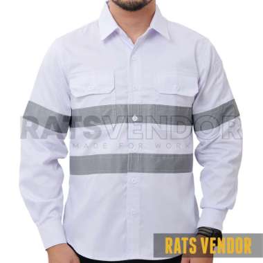 Ratsvendor Kemeja Safety K3 / Baju Proyek Tambang / Wearpack Kerja / Seragam Lapangan Warna Putih Pa