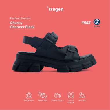 MIVASO TRAGEN Footwear Chunky Charmer Black - Sandal Platform Wedges Wanita Casual CHUNKY CHARMER 36