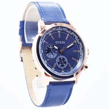 Guess GW0540G2 - Jam Tangan Pria Navy Rosegold Leather Strap Original Garansi Resmi
