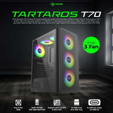NYK PC Case Gaming Tertaros T70 ATX Free 3Fan RGB