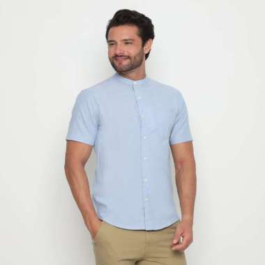 Platini Kemeja Pria Koko Shanghai Lengan Pendek Katun Oxford Biru 21030 XXL