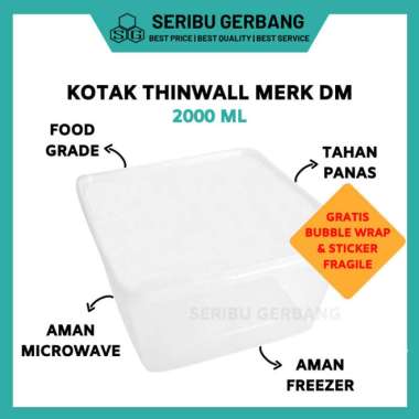 TERLARIS TERMURAH!! KOTAK MAKAN PLASTIK THINWALL MERK DM 2000ML / BOX 2000 ML