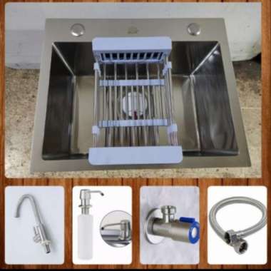 KITCHEN SINK MINIMALIS 1 LUBANG STAINLESS 5040 / BAK CUCI PIRING 5040 kran angsa pipa