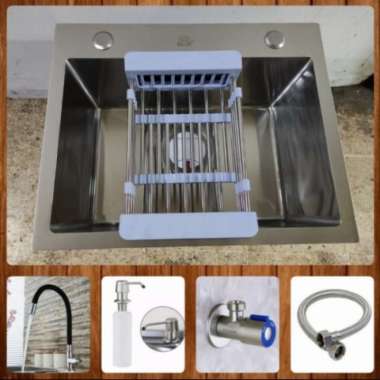 KITCHEN SINK MINIMALIS 1 LUBANG STAINLESS 5040 / BAK CUCI PIRING 5040 kran hitam