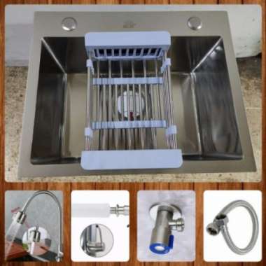 KITCHEN SINK MINIMALIS 1 LUBANG STAINLESS 5040 / BAK CUCI PIRING 5040 kran flexible