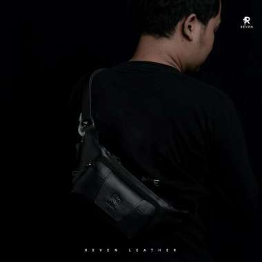 Waist Bag Pria Tas Pinggang Mahameru Tas Kulit Pria Asli Hitam