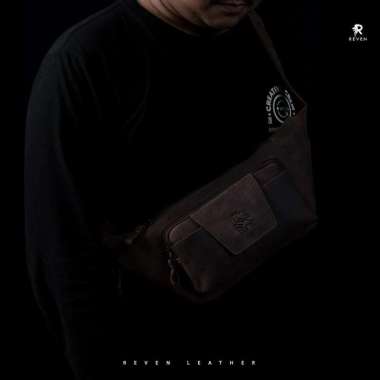 Waist Bag Pria Tas Pinggang Mahameru Tas Kulit Pria Asli Cokelat
