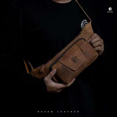 Waist Bag Pria Tas Pinggang Mahameru Tas Kulit Pria Asli Tan