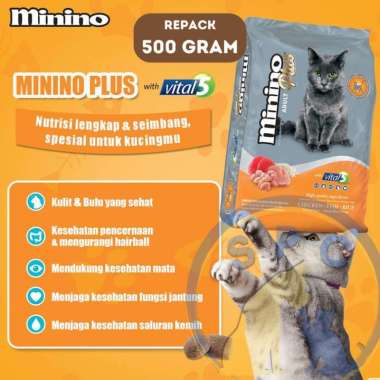 Minino Plus Adult Repack 500 Gram Makanan Kucing Kering Premium 500