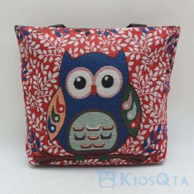 tas tote bag thailand owl burung hantu bahan kanvas ukuran large FEB B