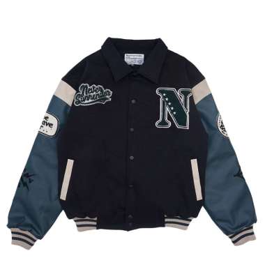 NVSR Varsity Oversize Jacket Vintage Kerah Green Brave Hitam M