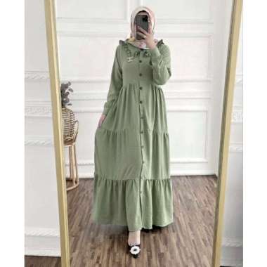 Gamis Wanita Tirani Dress Bahan Hyget Super Olive