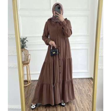 Gamis Wanita Tirani Dress Bahan Hyget Super Coklat Tua