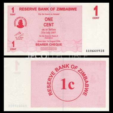 Zimbabwe 1 Cent Uang Kertas Asing