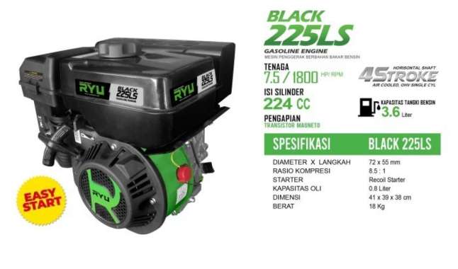 MESIN PENGGERAK/GASOLINE ENGINE BLACK225 (LS) - RYU