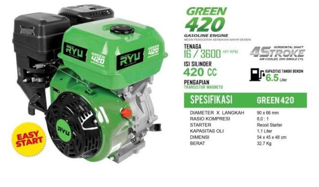 MESIN PENGGERAK/GASOLINE ENGINE GREEN420 - RYU