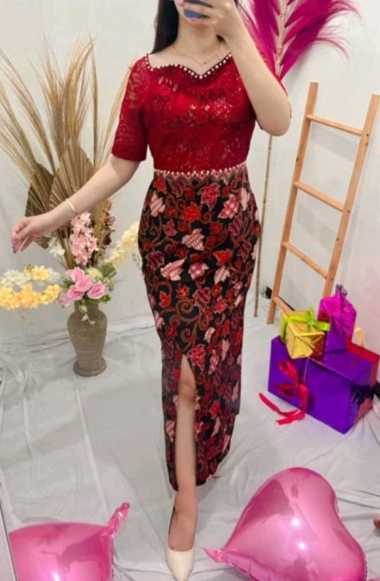 dress batik wanita modern terbaru / dress kebaya / dress wisuda /dress natal M MAROON